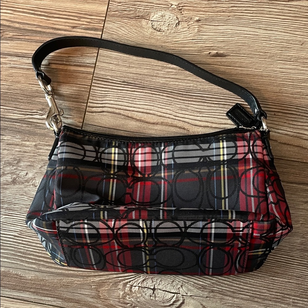 Coach Plaid Shoulder Bag - Red, Black, and Gray